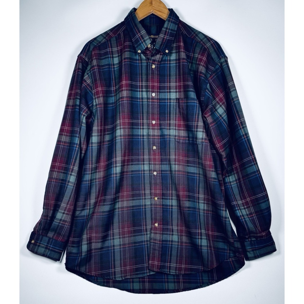 Nor Wester Wear Pendleton Shirt Mens Large Blue Red Green Plaid Wool Blend